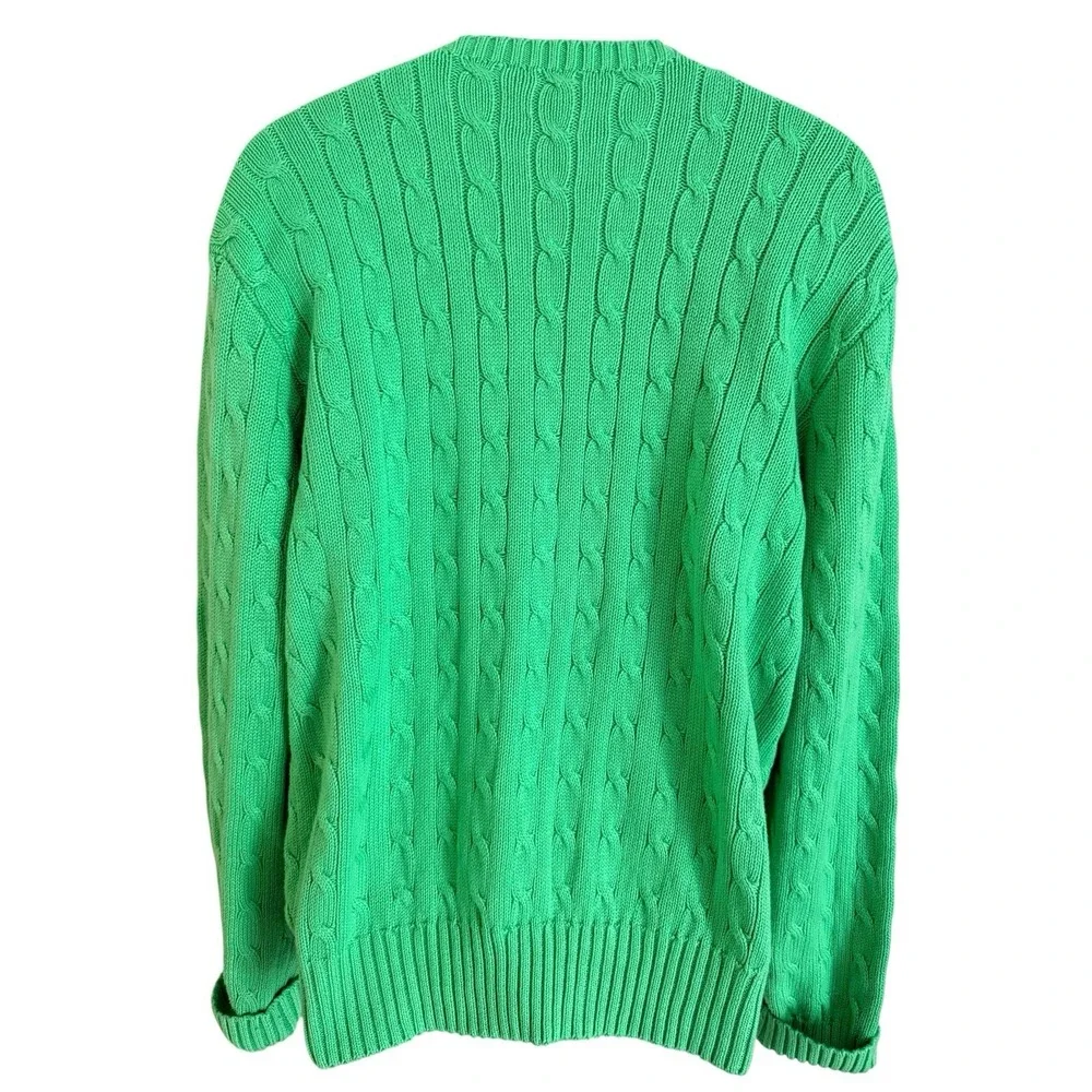Vintage Polo Ralph Lauren Men Sweater XL Crewneck Cable Green Purple Pony Preppy